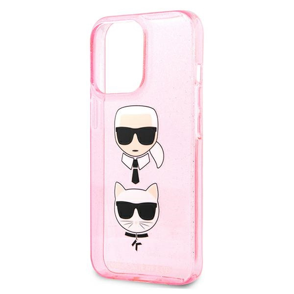 Puzdro KARL LAGERFELD Apple iPhone 13 13 Pro Glitter Karl`s & Choupette Pink Hardcase